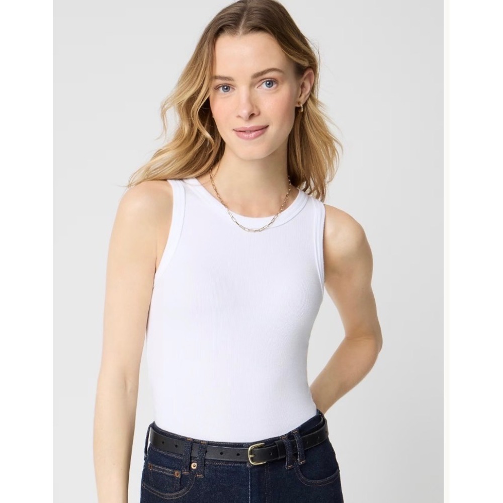 J.Crew CH439 Vintage Rib Tank Top White Stretch Cotton Sleeveless Tee Small NWT